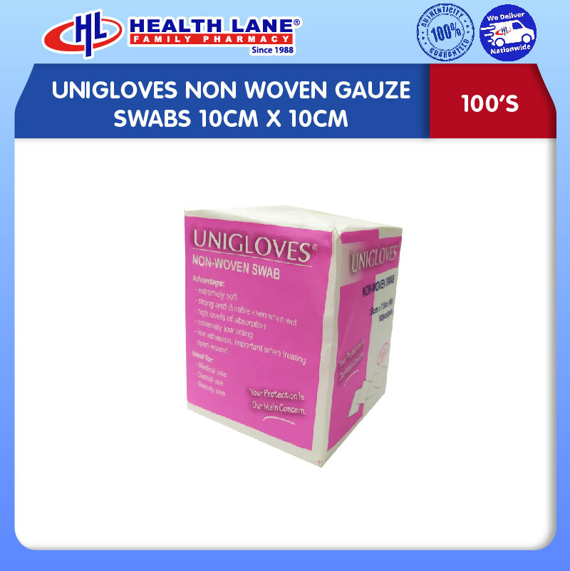 UNIGLOVES NON WOVEN GAUZE SWABS 10CMx10CM (100'S)